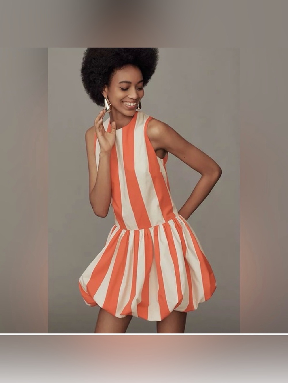 Striped Orange and Cream Sleeveless Mini Bubble Dress